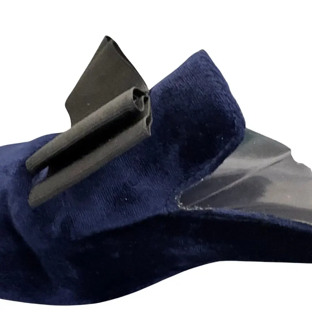 Joie Jean Navy Blue Velvet Leather Mules w/ Bow Flat Slides Glam Coquette